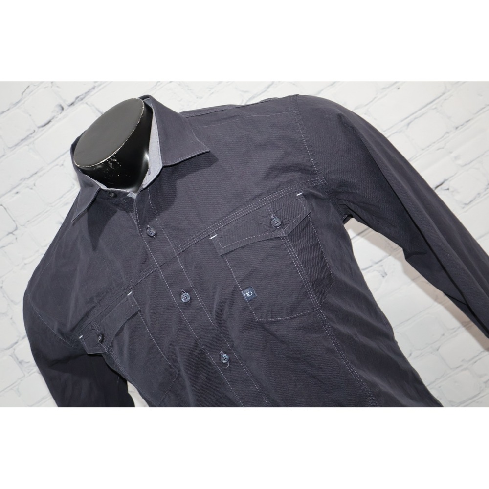 7 Diamonds Button Up Mes Medium Blue Long Sleeve Pockets Casual Shirt